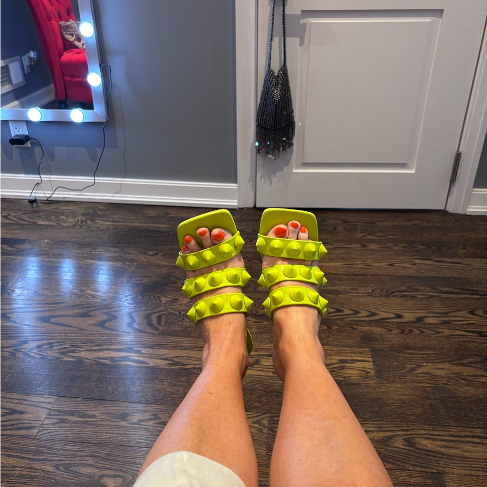 Zara Neon Yellow Studded Sandals